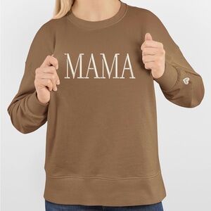 Embroidered “MAMA” Crewneck Sweatshirt (Large) NWT (Pecan)